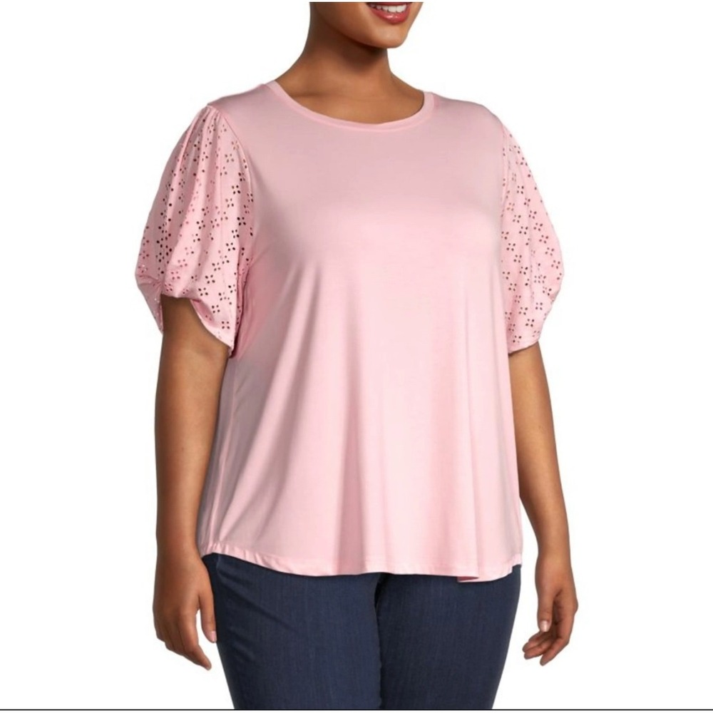 Cooper & Ella Powder Pink Pullover Blouse‎ Eyelet Sleeves Sz 2X NWOT